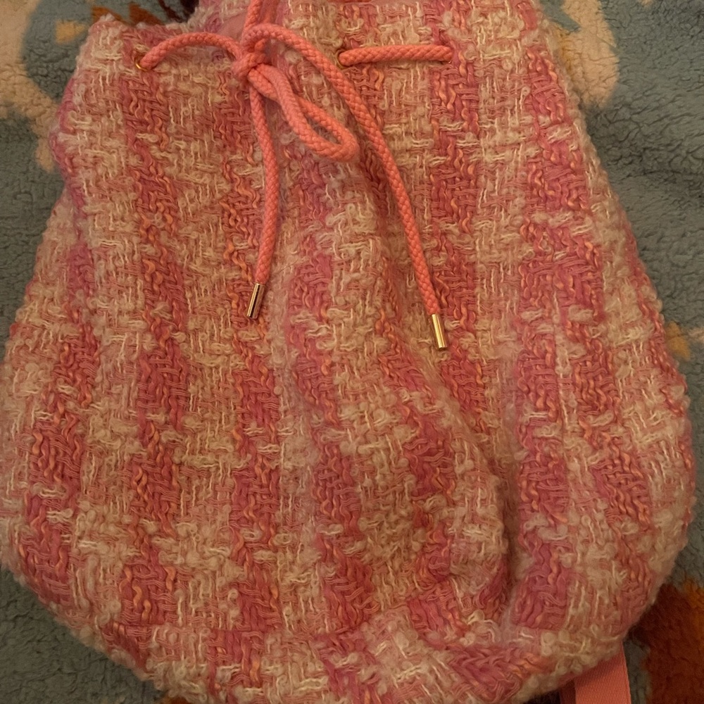 LoveShackFancy houndstooth kiwi backpack